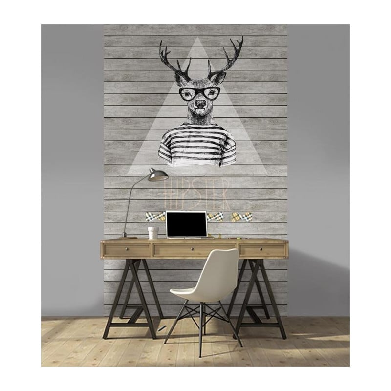 Scenolia Papier Peint Style Hipster Cerf Sur Fond Imitation Bois