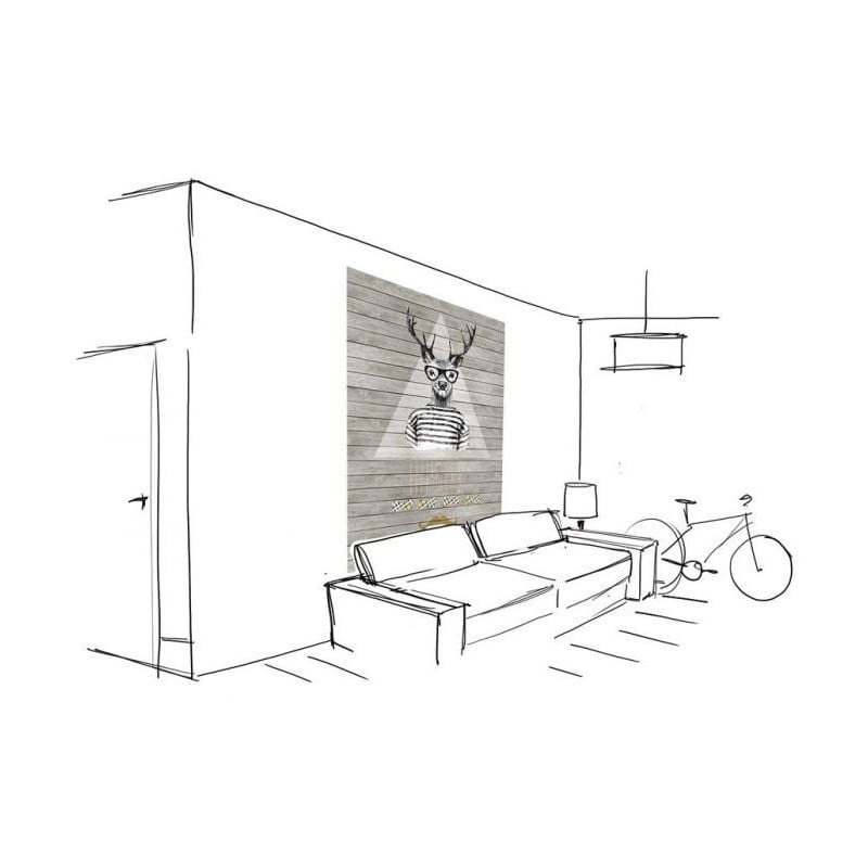 Scenolia Papier Peint Style Hipster Cerf Sur Fond Imitation Bois