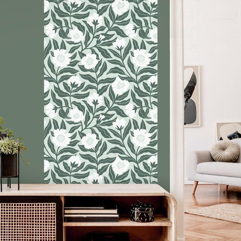Scenolia Papier Peint Floral Vert Et Gris