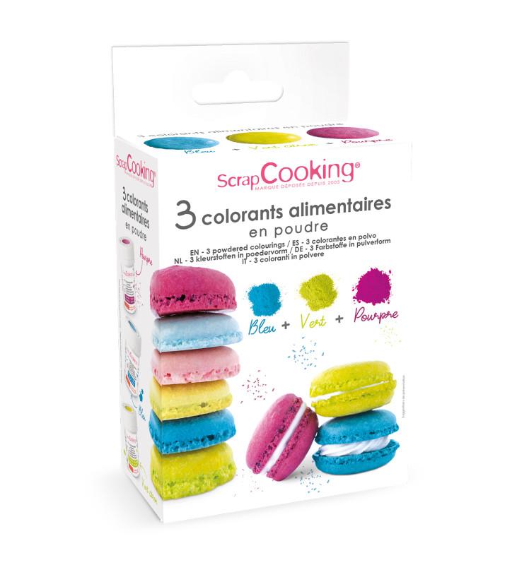 scrapcooking 3 colorants en poudre bleu vert pourpre