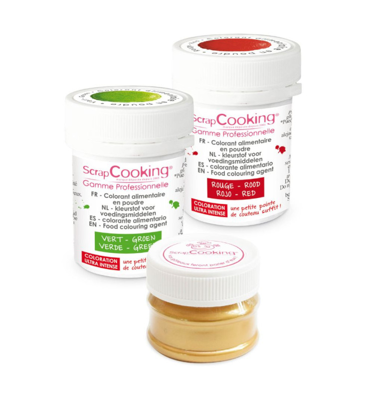 Scrapcooking 3 Colorants En Poudre Noël Vert Rouge Doré