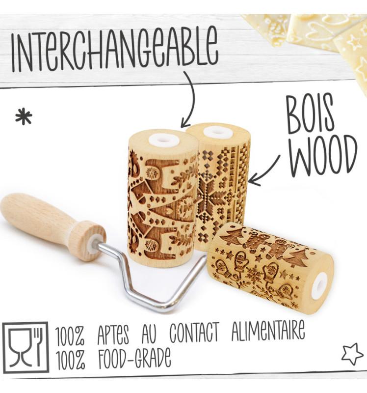 Scrapcooking 3 Mini Rouleaux Empreintes Bois Interchangeables Noël