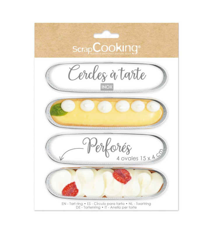 Scrapcooking 4 Cercles à Tartelettes Perforés Ovales 15 X 4 Cm