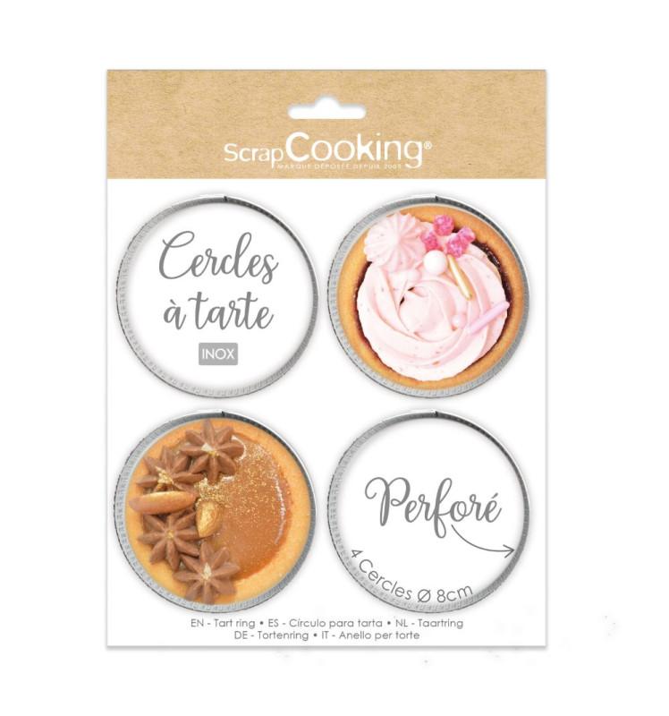 scrapcooking 4 cercles à tartelettes perforés ronds 8 cm