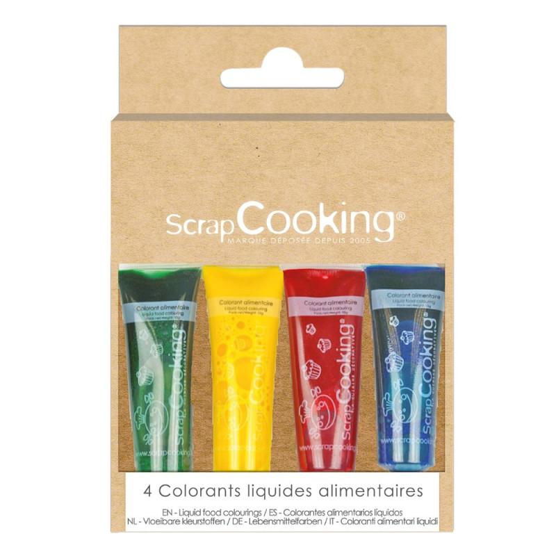 scrapcooking 4 colorants liquides bleu rouge jaune vert