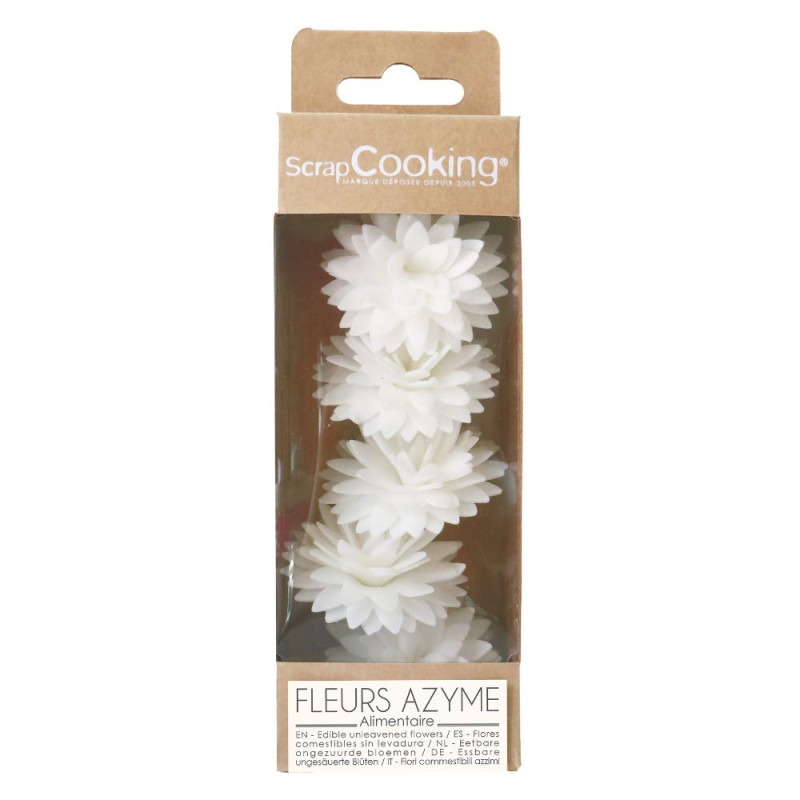 scrapcooking 5 dahlias blancs en azyme pour déco de gâteaux