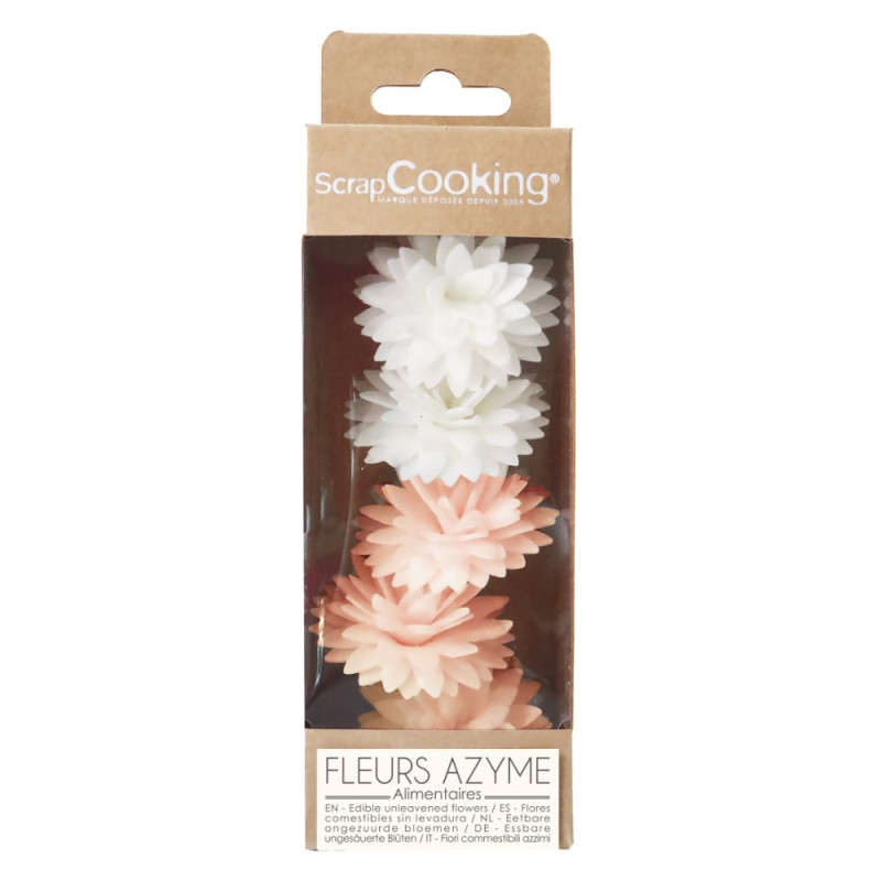 scrapcooking 5 dahlias en azyme blanc et rose pastel pour déco de gâteaux