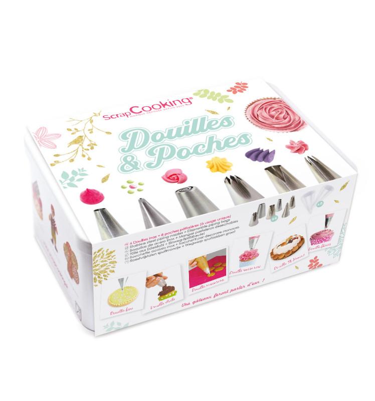 scrapcooking Boite 6 douilles inox + 8 poches jetables