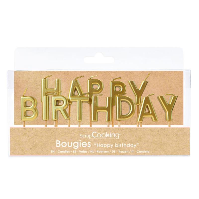 scrapcooking Bougies "Happy Birthday" dorées pour déco gâteaux d'anniversaire