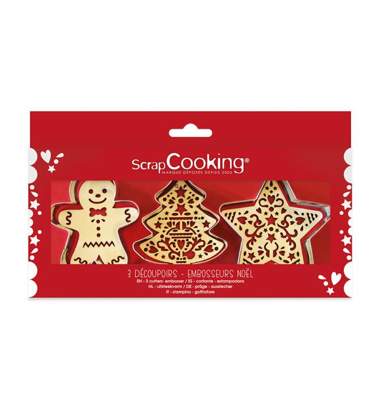 Scrapcooking Coffret 3 Découpoirs Inox + 3 Embosseurs Noël