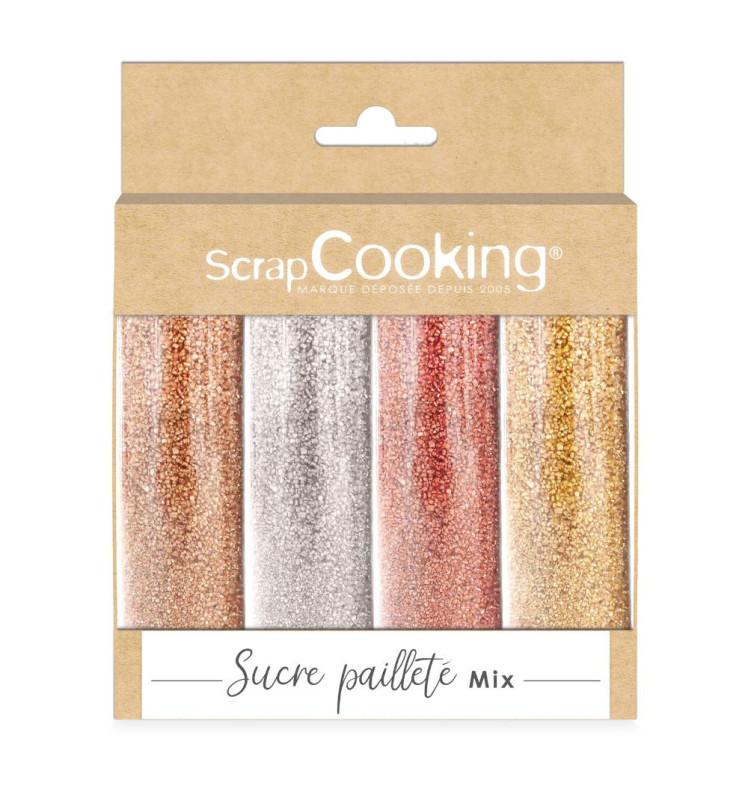 Scrapcooking Lot De 4 Sucres Pailletés Or Or Rose Argent Rubis 76g