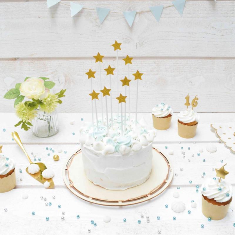 Scrapcooking 10 Cake Toppers étoiles Dorées 20 Cm