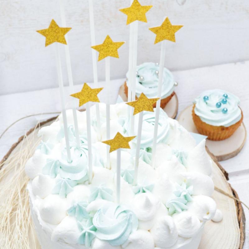 Scrapcooking 10 Cake Toppers étoiles Dorées 20 Cm