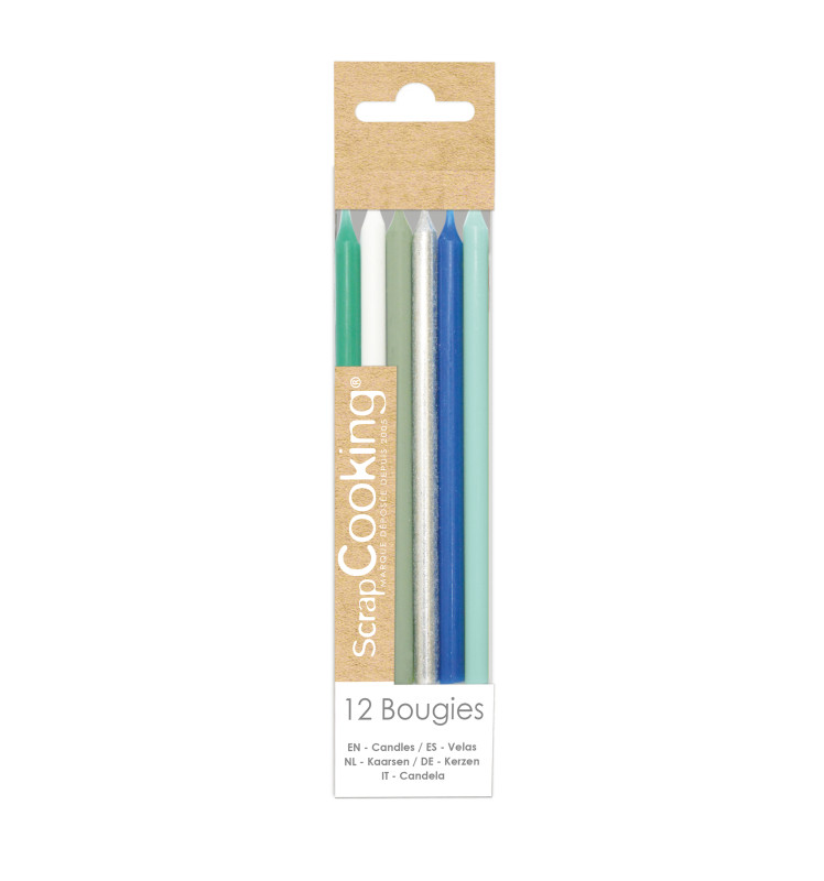 Scrapcooking 12 Bougies Longues Bleu Et Argent