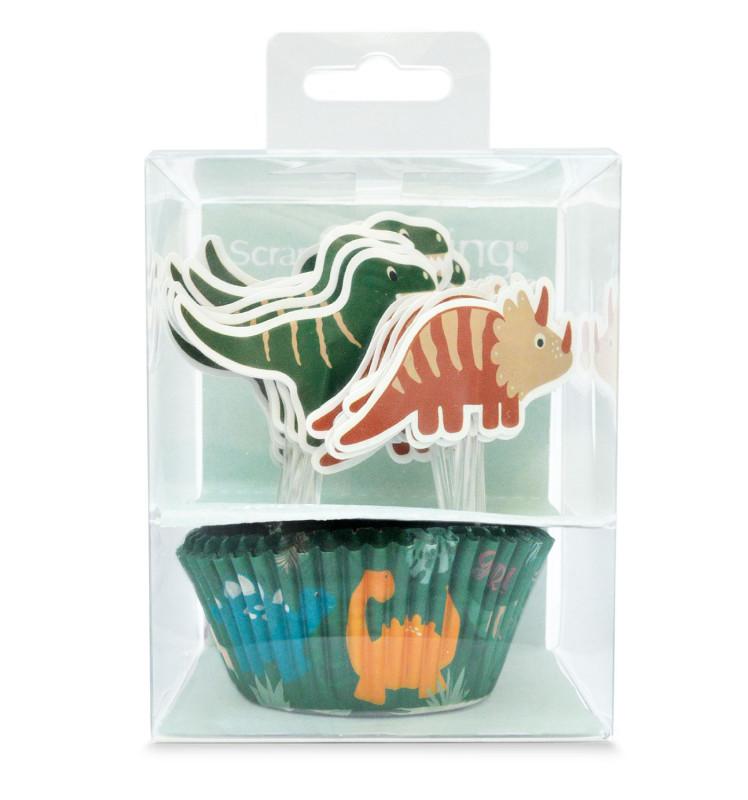 scrapcooking 24 caissettes + 24 cake toppers Dino