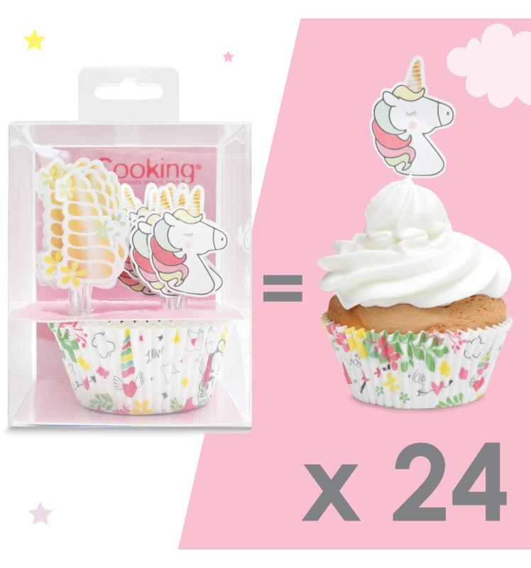 Scrapcooking 24 Caissettes + 24 Cake Toppers Licorne