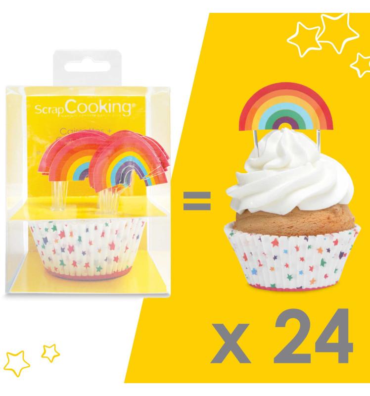 Scrapcooking 24 Caissettes + 24 Cake Toppers Rainbow