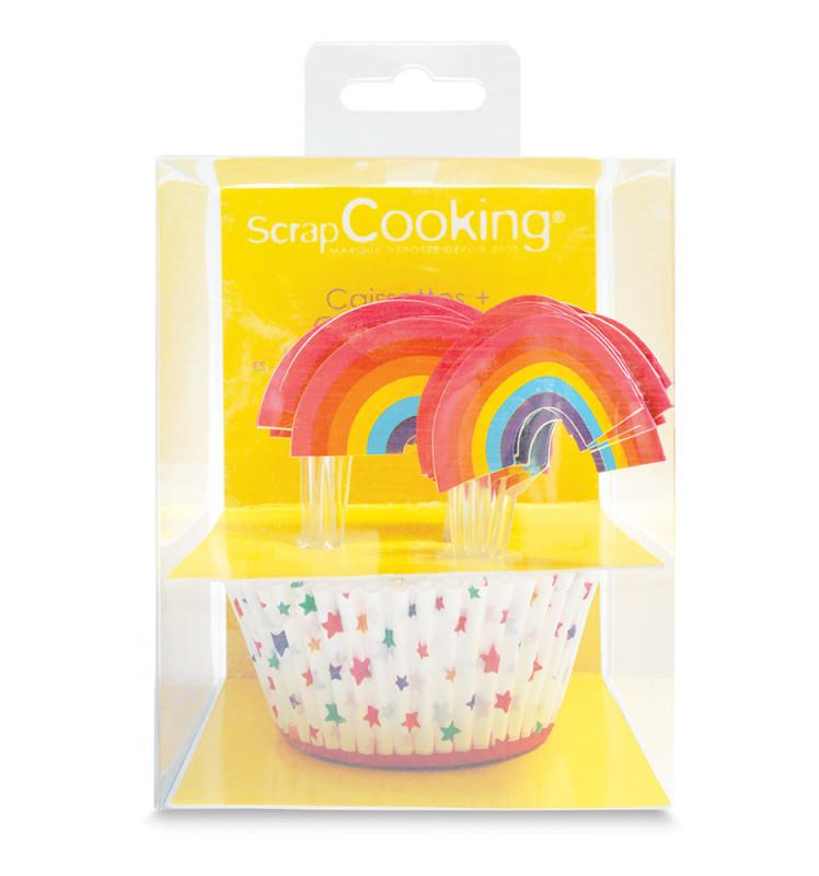 scrapcooking 24 caissettes + 24 cake toppers rainbow