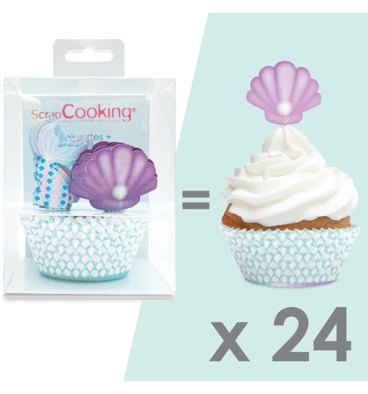 Scrapcooking 24 Caissettes + 24 Cake Toppers Sirène