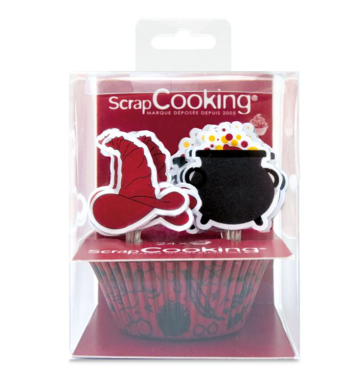 scrapcooking 24 Caissettes + cake toppers Sorcier