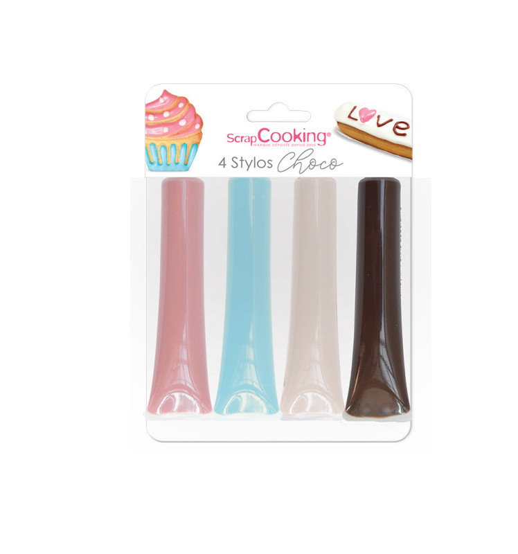 scrapcooking 4 stylos choco blanc rose bleu choco