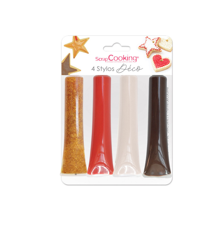 scrapcooking 4 stylos déco blanc rouge marron & doré