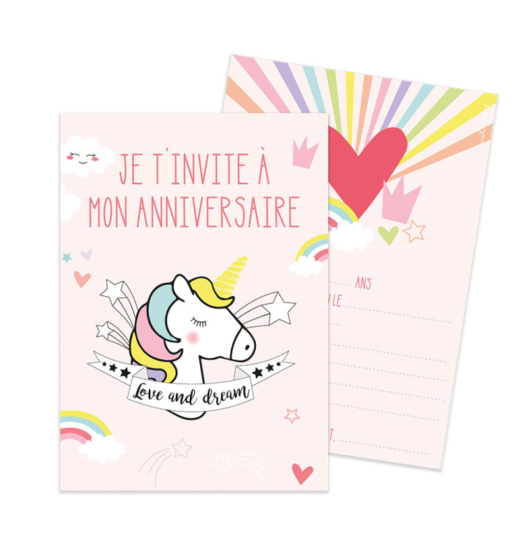 scrapcooking 8 cartes d'invitation Licorne