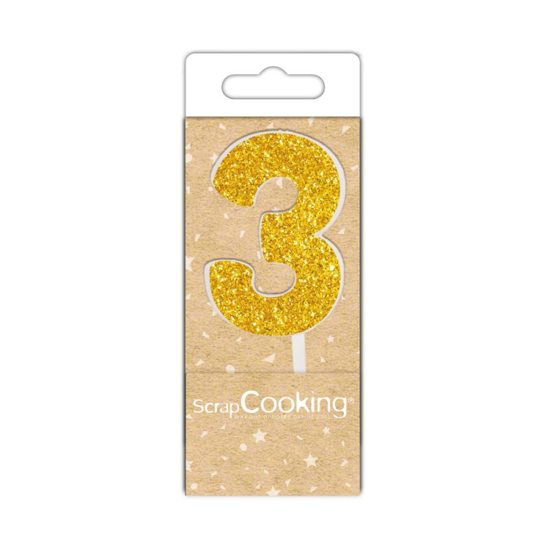 scrapcooking Mini bougie dorée chiffre 3