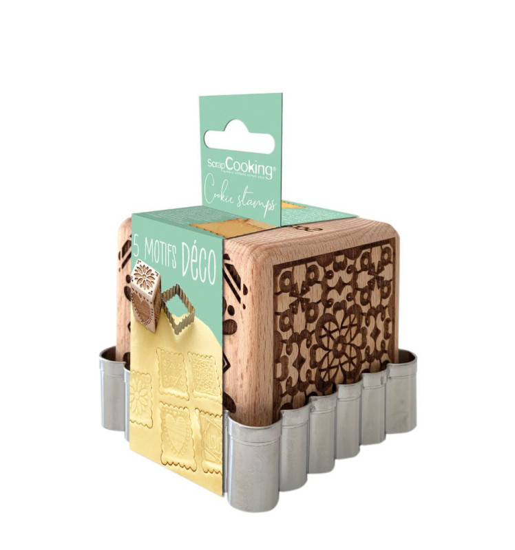 scrapcooking Tampon à biscuits bois déco + découpoir