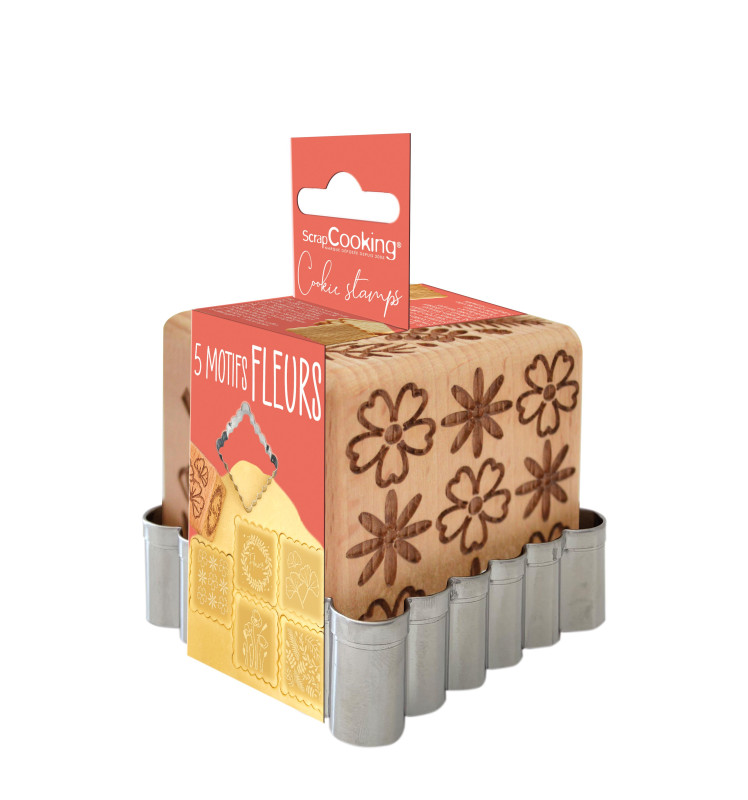scrapcooking Tampon à biscuits bois flower + découpoir