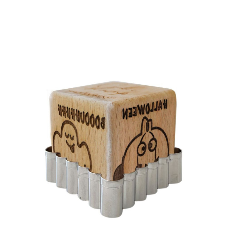 Scrapcooking Tampon Bois Biscuits "Halloween" + Découpoir