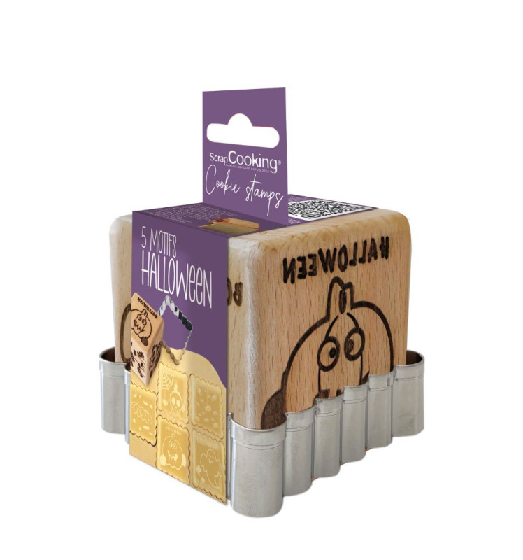 Scrapcooking Tampon Bois Biscuits "Halloween" + Découpoir