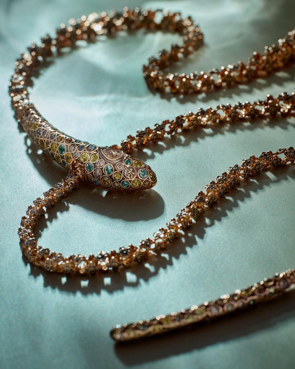 Selim Mouzannar Basilik NecklaceYellow & Green Sapphires - Brown Diamonds