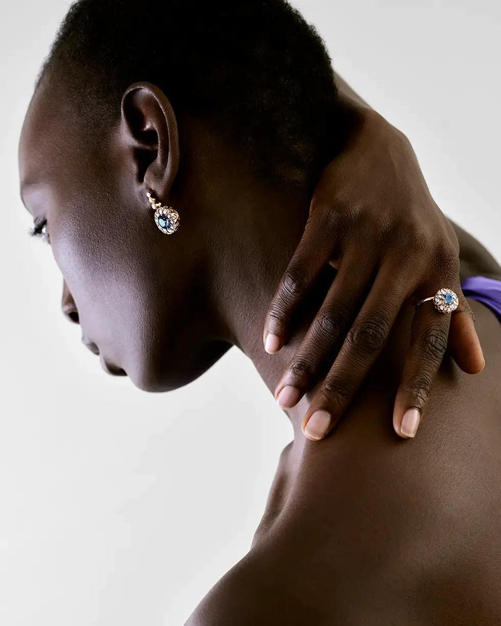 Selim Mouzannar Beirut Rosace Boucles D'oreillesAigues-marines - Diamants