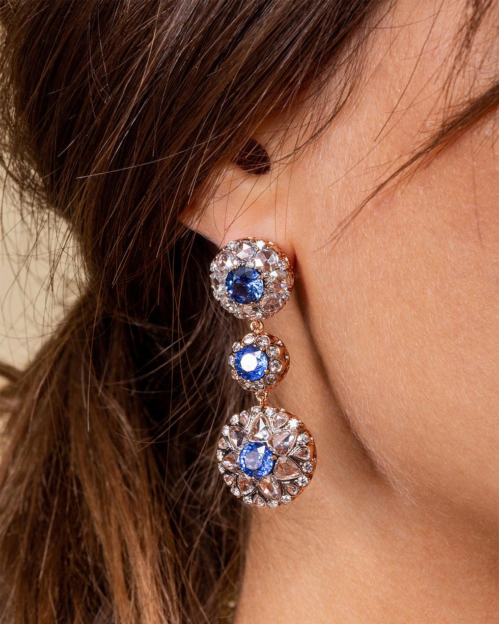 Selim Mouzannar Beirut Rosace Boucles D'oreillesSaphirs Bleus - Diamants