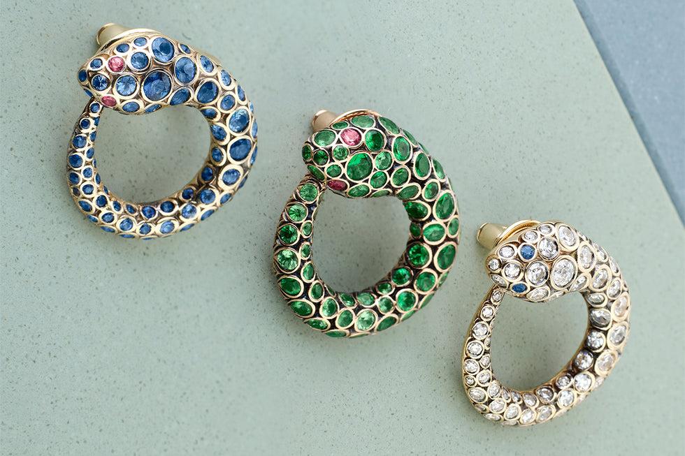 Selim Mouzannar Boucles D'oreilles BasilikSaphirs Bleus- Spinelles