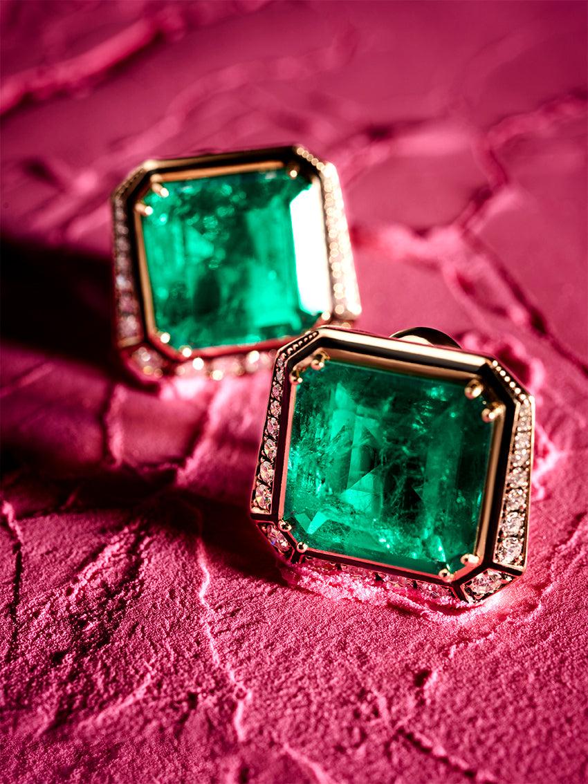 Selim Mouzannar Boucles D'oreilles UniqueÉmeraudes - Diamants