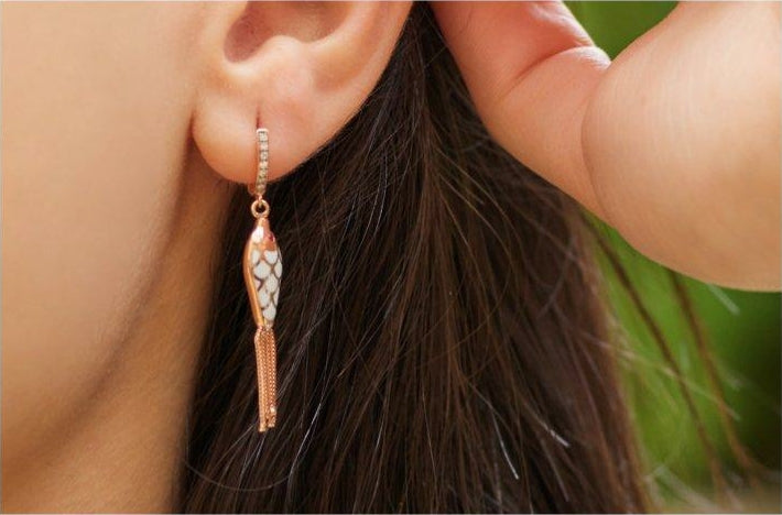 Selim Mouzannar Fish For Love Boucle D'oreille Bleu Marine & IvoireDiamants - Rubis