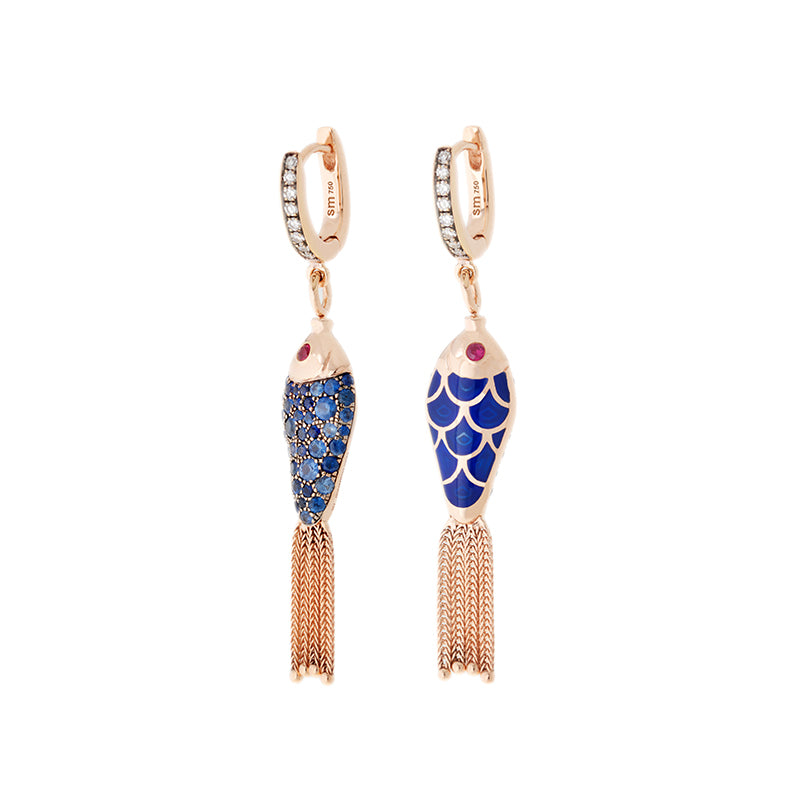 selim mouzannar Fish For Love Boucle d'oreille bleu marinediamants - saphirs bleus - rubis