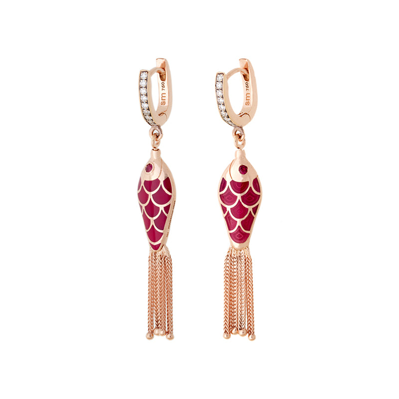 selim mouzannar Fish For Love Boucle d'oreille FramboiseDiamants - Rubis