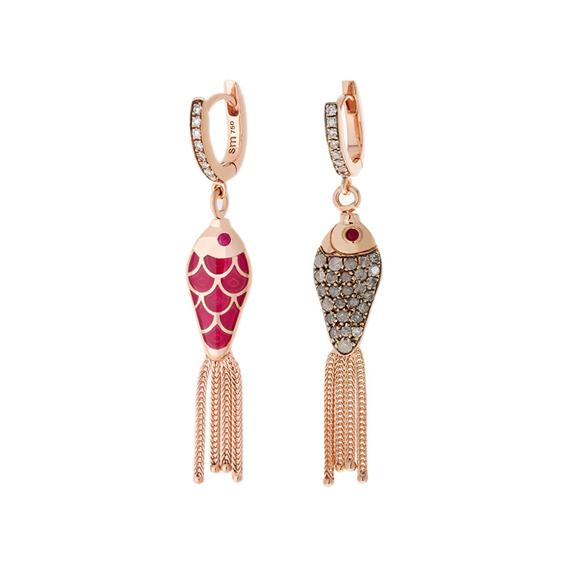 selim mouzannar Fish For Love Boucle d'oreille FramboiseDiamants - rubis