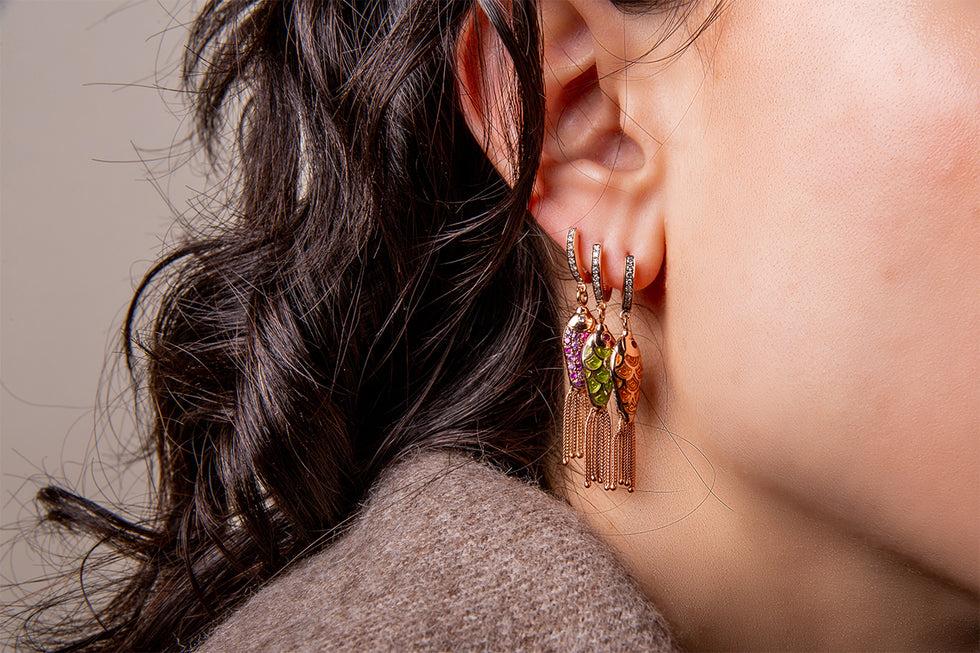 Selim Mouzannar Fish For Love Boucle D'oreille FramboiseSaphirs Roses - Diamants