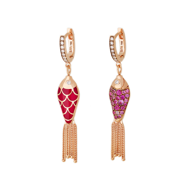 selim mouzannar Fish For Love Boucle d'oreille FramboiseSaphirs Roses - diamants