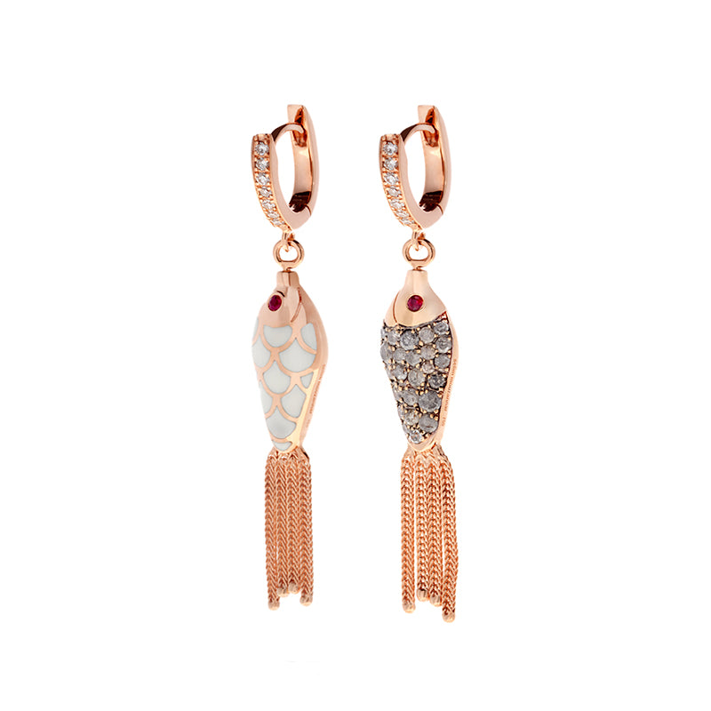 Selim Mouzannar Fish For Love Boucle D'oreille IvoireDiamants - Rubis