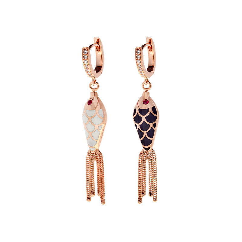 selim mouzannar Fish For Love Boucle d'oreille Noir & IvoireDiamants - Rubis