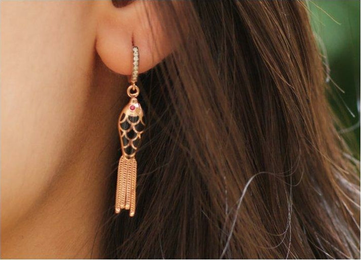 Selim Mouzannar Fish For Love Boucle D'oreille NoireDiamants - Rubis