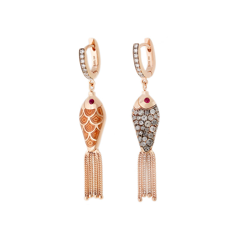 Selim Mouzannar Fish For Love Boucle D'Oreille OrangeDiamants - Rubis