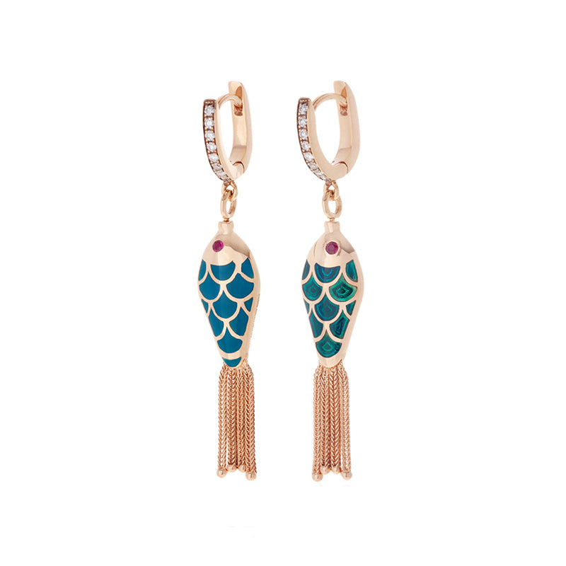 selim mouzannar Fish For Love Boucle d'oreille pétrole clair & foncé Diamants - Rubis