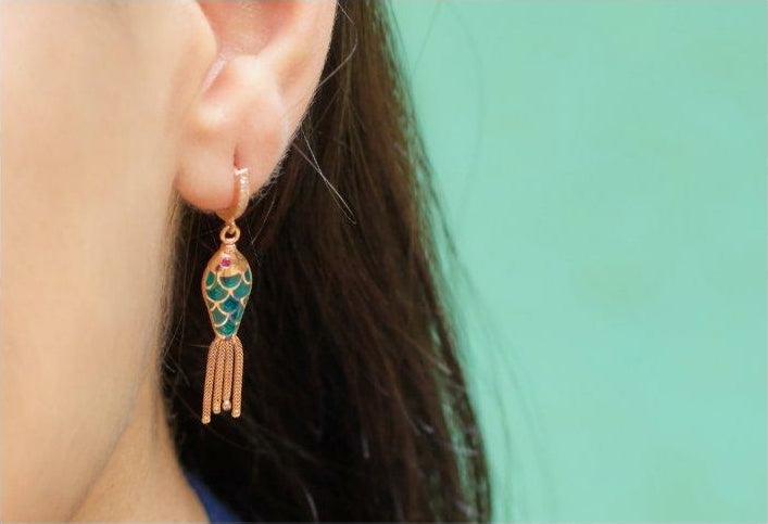 Selim Mouzannar Fish For Love Boucle D'oreille Pétrole & IvoireDiamants - Rubis