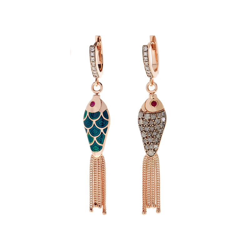 selim mouzannar Fish For Love Boucle d'oreille PétroleDiamants - Rubis